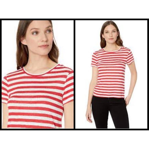 💕MICHAEL STARS💕 Harbor Stripe Colleen Crewneck Tee Poppy Stripe Red & White - Picture 2 of 9